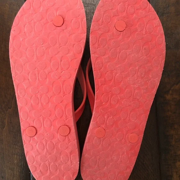 Coach Stripe Plaid Peachy Red and Black Designer Flip Flops - Picture 4 of 7